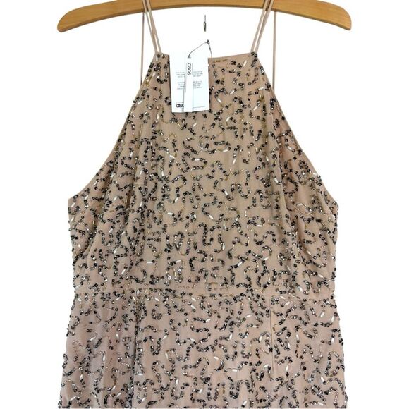NWT ASOS Drape Back Pencil Dress Iridescent Sequins Beads Blush Midi Women's 10 - Picture 5 of 13